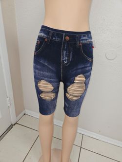 Women's medium/large denim-print leggings