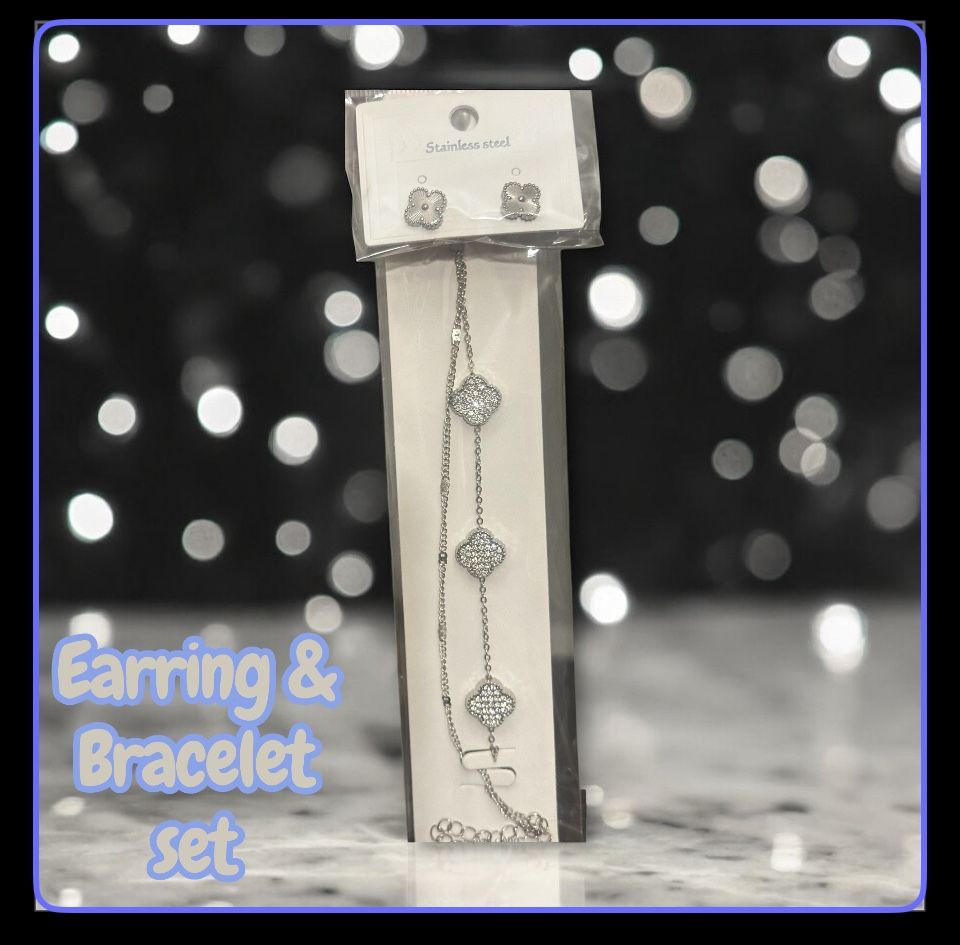 Blow Out Sale:Silver Stainless Steel Earring & Bracelet Set