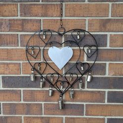 Ornate Valentines Day Metal Heart Shape With Dangling Wind Chimes