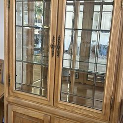 Oak Lighted China Cabinet Hutch