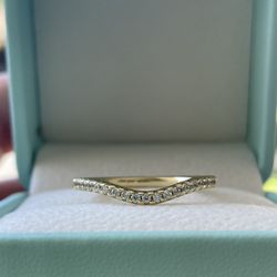 Brand New Yellow Gold Vermeil Curved Wedding Band With CZ Diamonds 