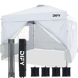 10x10 Durable EZ Pop Up Canopy with 4 Removable Sidewalls, 4 Sandbags. Outdoor Canopy Tent with Roller Bag, Patio Outdoor Canopy for Commerce, Beach, 