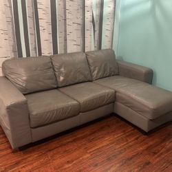 IKEA small Gray Leather Couch W/reversible Chaise