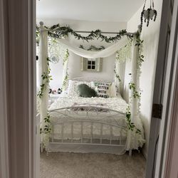 White Canopy Bed Frame - Full Size