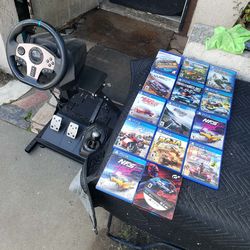 6 Speed 3 Pedels the Wheel & Stand Chair is $280! Firm No Games. $60! Grand turimo 7 PS5 or ps4 Games $25! Each or 5 for $100! Or 10 for $180!  All fo