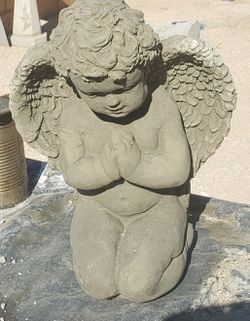Concrete Cupid Angles / Set of Sm Breeds Dog Bowls