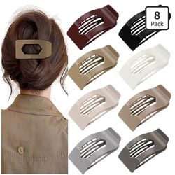 Flat Hair Clips for Women [8 Pack; NEW] – Glossy Neutral No-Slip Flat Claw Clips for Thick & Thin Hair, Large Strong Hold Square Rectangle Hair Access