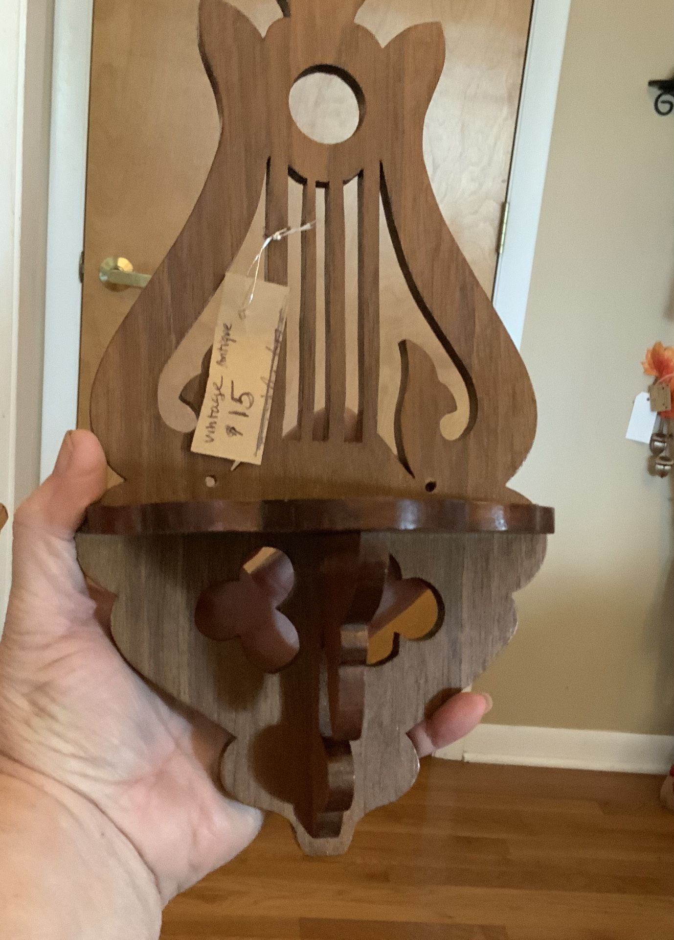 Vintage Harp Design Small Corner Shelf