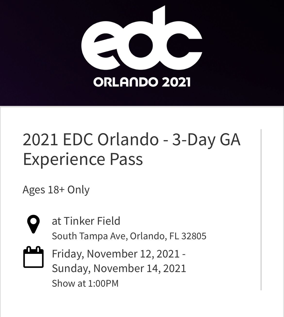 2021 EDC Orlando - 3-Day GA Experience Pass 