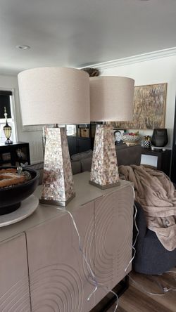 Two Mother Of Pearl Lamps With Shades. 