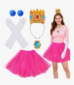 5 PCS Princess Costume Women,Halloween Costume Accessories Set Princess Costume Set with Crown/Earrings/Tutu Skirt/Brooch and Other Accessories for Wo