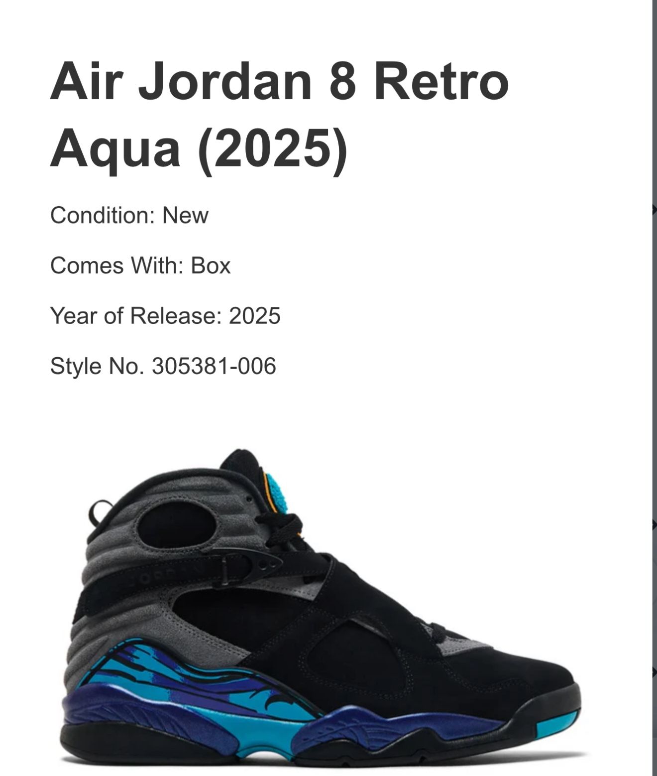 Air Jordan 8 Retro Aqua 2025