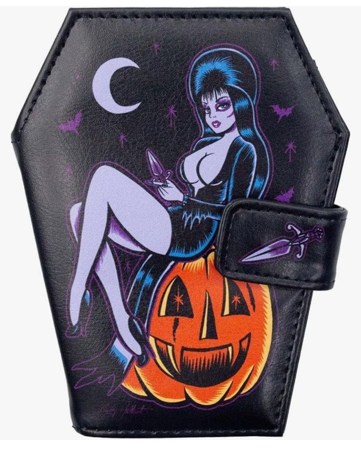 Elvira Mistress of the Dark Halloween Pumpkin Pin-Up Coffin Wallet