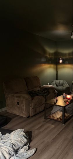 Brown Fabric Reclining Loveseat (negotiate with me! Can sell as a set too)