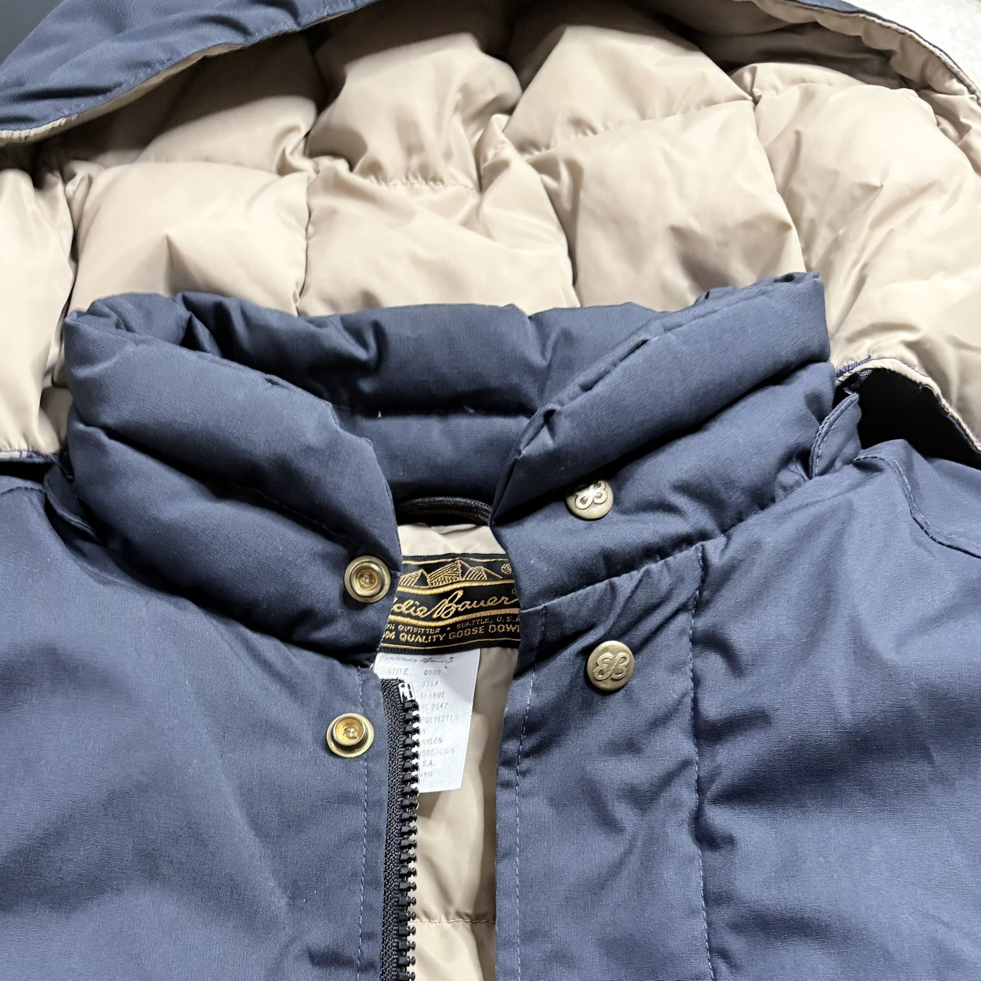 Vintage Eddie Bauer Premium Goose Down Soft Shell Puffer Jacket Mens XLarge Coat