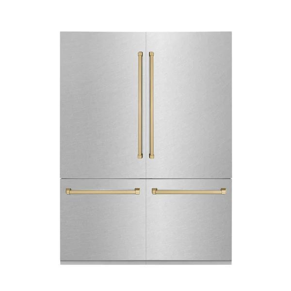 ZLINE Autograph Edition 60 in. 32.2 cu. ft. French Door Built-In Bottom Freezer Refrigerator with Water Dispenser and Ice Maker in Satin Stainless Ste