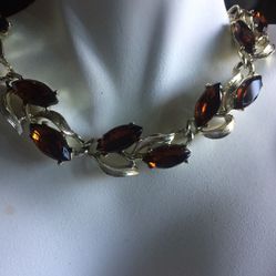 Vintage Lot Amber Brown Bronze Rhinestone Coro unsigned Choker + Clip On Earrings unique