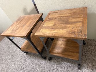 World Market End Industrial Style Wood and Metal Tables W/ Wheels