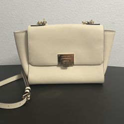 Michael Kors: Tina Medium Ecru Saffiano Leather Satchel Shoulder Bag OX-1702 (Cream)