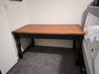 Solid Wood Executive Desk Three Drawers Rustic Elegant Brown & Black Finish 58"x30"