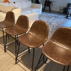 Set Of  4 Modern brown Counter Stool Faux Leather.