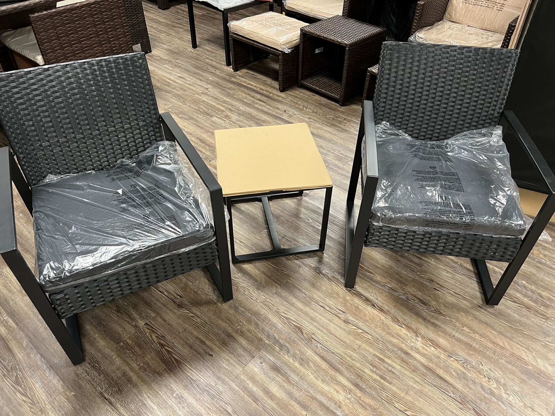 Brand New 3 Pieces Patio Set Outdoor Wicker Patio Furniture Sets Modern Bistro Set Rattan Chair Conversation Sets with Coffee Table for Yard and Bistr