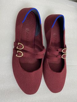 Rothy's The Double Buckle Mary Jane flats in the deep burgundy Cabernet color