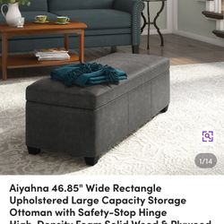 Dark Grey Leather Storage Bench