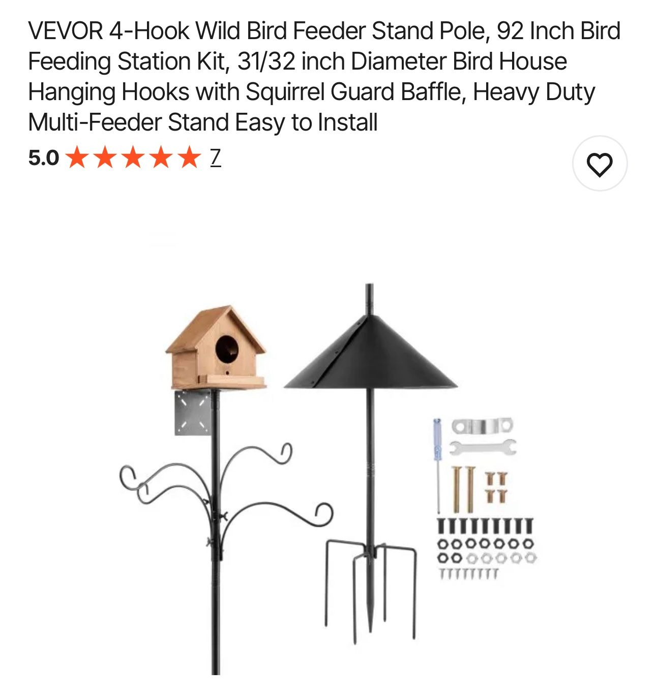 VEVOR 4-Hook Wild Bird Feeder Stand Pole