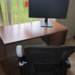 Computer Desk, Chair And Monitor