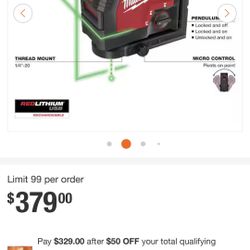MILWAUKEE GREEN LIGHT LASER