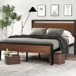SHA CERLIN 14 Inch Full Size Metal Platform Bed Frame with Wooden Headboard and Footboard, Mattress Foundation, No Box Spring Needed, Large Under Bed 