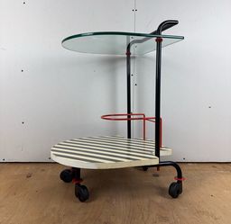 Post modern bar cart trolley Memphis metal glass striped 80s Italy vintage