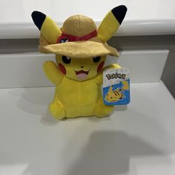 Brand New Pokemon Pikachu Sun Hat 8 Inch Plush