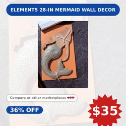 Elements 28in Metal/Wood Mermaid Wall Decor