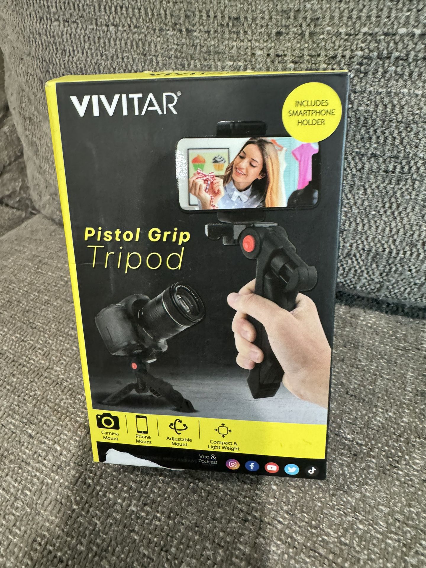 Vivitar Pistol Grip Portable Mini Tabletop Tripod for Video Vlog Stream Open Box
