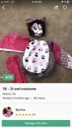 18 - 2t owl costume