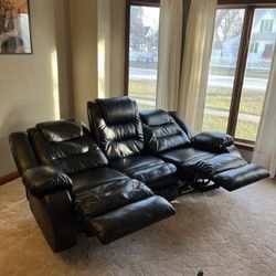 Black Faux Leather Couch