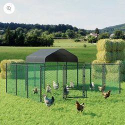 Walk-in Poultry Chicken Coop,Duck Goose Fence with Waterproof and UV Cover,Large Metal Hen House for