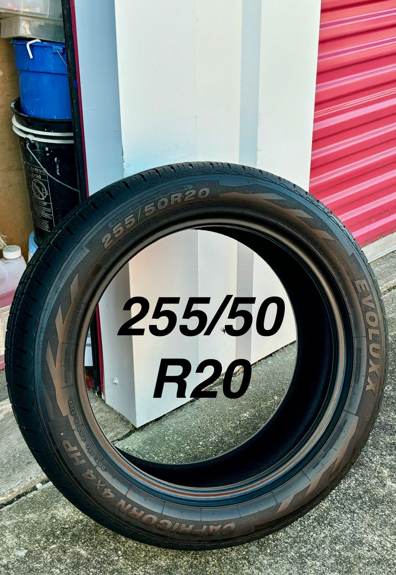 1 Used Tire Evoluxx Capricorn 4x4 HP 255/50R20. Tire has minimal wear. 90% Tread Left