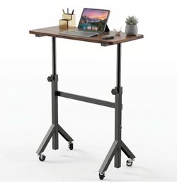 Blqck walnut, 32'' Small Standing Desk Adjustable Heigh, Mobile Stand Up Desk with Wheels, Portable Rolling Desks for Walking Pad and Treadmill, Compu