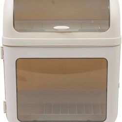 Storage Cabinet with 2-Tier, Storage Box Dish Holder, Tableware Organizer Dish Drying Rack Kitchen Tool, for Cutting Board, Pot Lid, Hook Storage, 16.