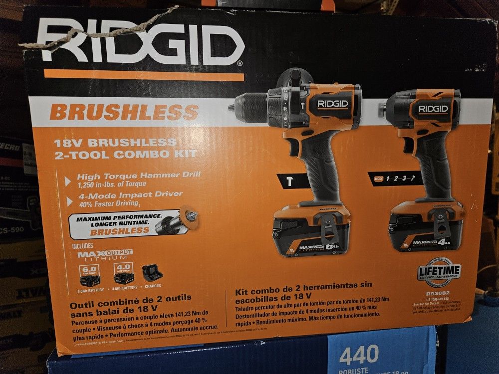 (Firm 260.00)  18V Brushless 2-Tool Combo Kit  6.0Ah and 4.0Ah Batteries, Charger, and Hard Case