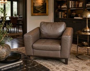 Modern brown leather accent chair