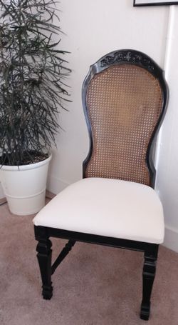 Cane and linen side chair