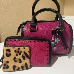 New Pink Leather Purse And matching wallet
