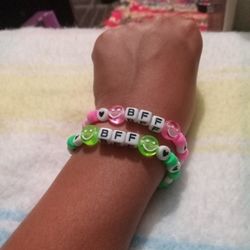 Matching, best friend bracelets Pink and green Handmade 