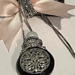 Rhodium Plated Diamond Pendant Necklace