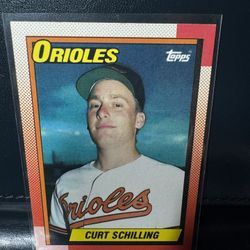 1990 Topps #97 Curt Schilling baseball card, featuring him as a rookie with the Baltimore Orioles. 