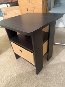Side Table, End Table, Night Stand with Open Shelves and Storage Bin, Bedside Table, for Living Room, Bedroom, Espresso   New sealed un assembled 20$ 
